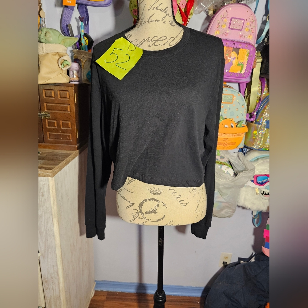 Victoria's Secret PINK Long Sleeve Crew Neck Crop Tee Shirt Black  XL  NWT